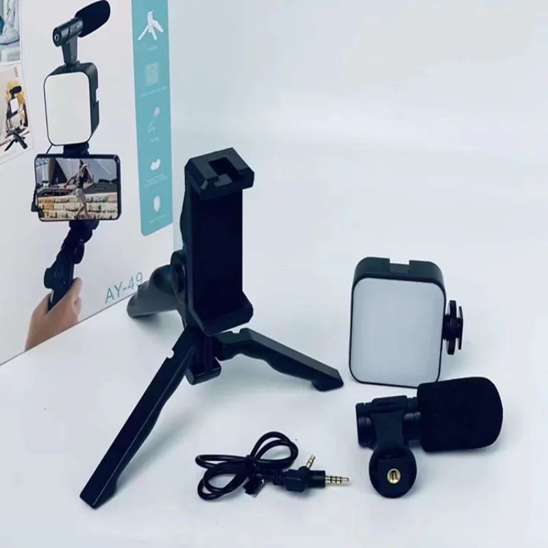 AY-49 Mobile Phone Vlog Selfie Stick Short Video Live Broadcast Fill Light Bracket Video Conference LED Mini Photography Ligh